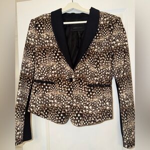 BCBGMaxAzria Brown and Cream Feather-Print Blazer with Black Trim
